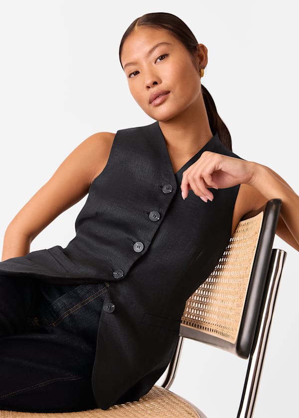 Black Petite Molly Linen Waistcoat