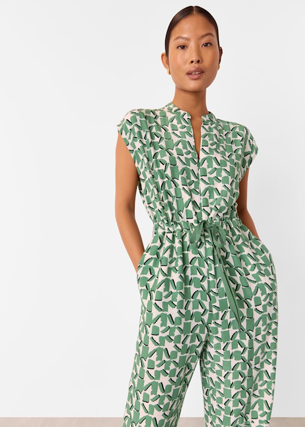 Ivory Petite Abstract Squares Jumpsuit