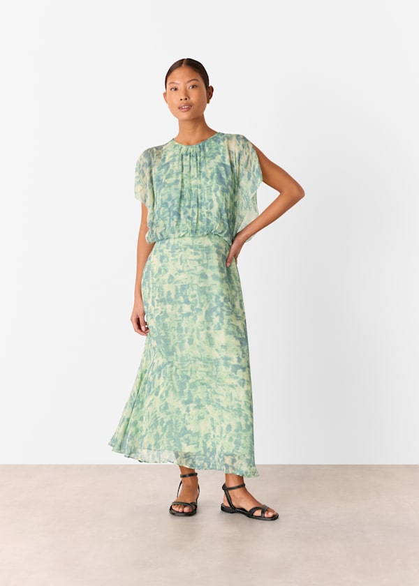 Green Petite Dashed Brush Marks Midi Dress