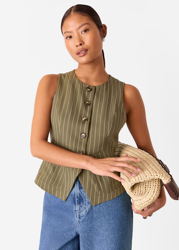 Khaki Petite Lottie Pinstripe Waistcoat