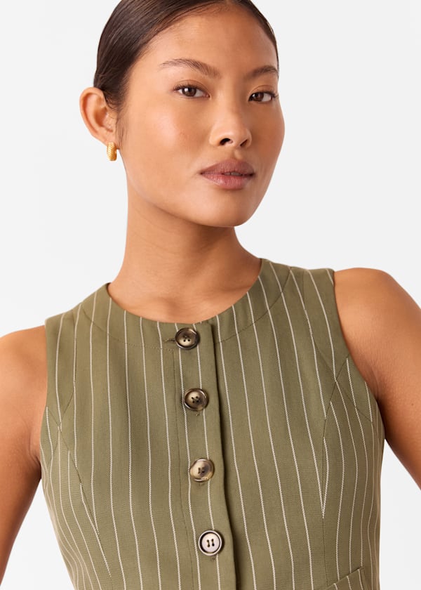 Khaki Petite Lottie Pinstripe Waistcoat