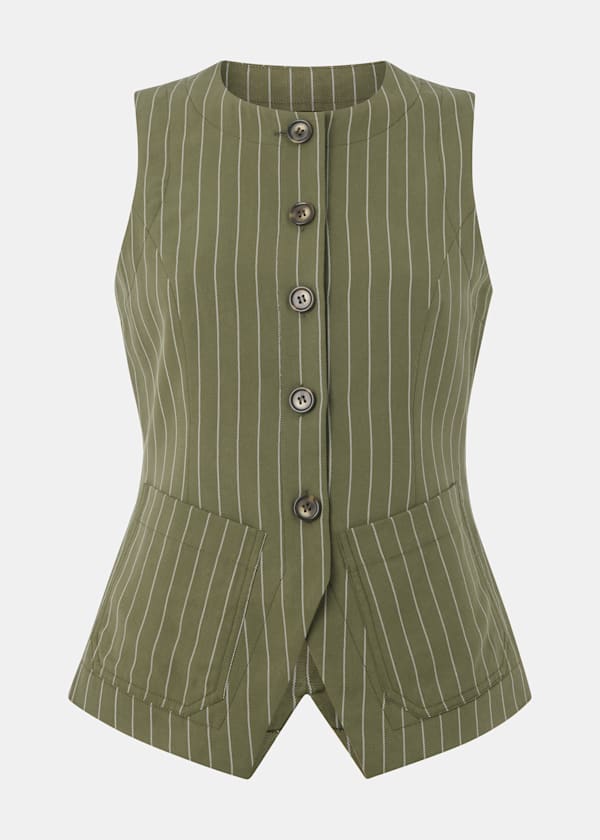 Khaki Petite Lottie Pinstripe Waistcoat