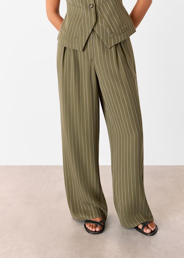 Khaki Petite Lottie Pinstripe Trouser