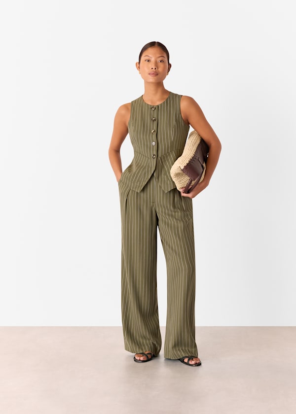 Khaki Petite Lottie Pinstripe Trouser