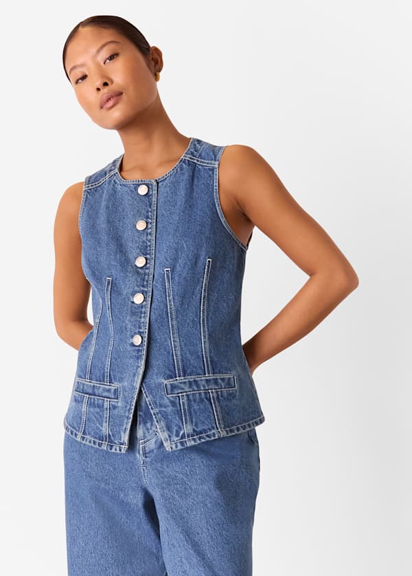 Denim Petite Slim Fit Cotton Waistcoat