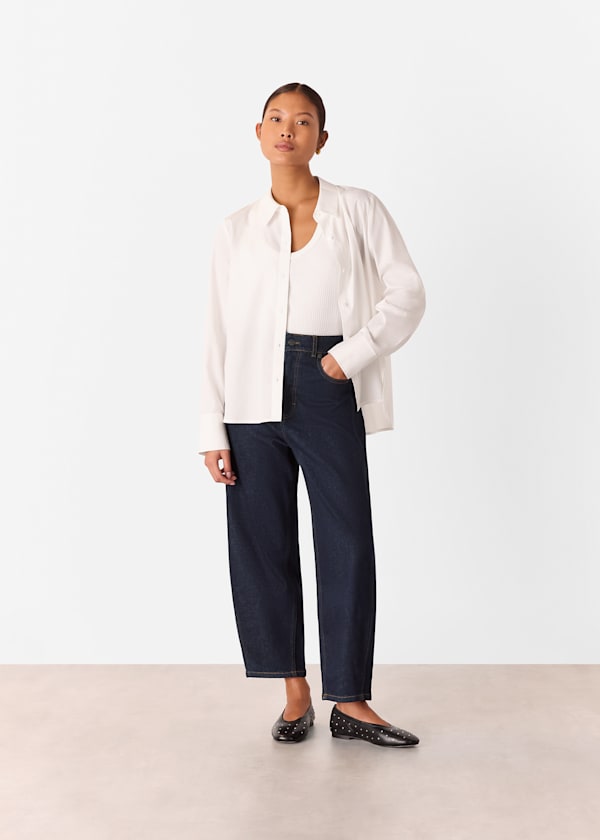 Dark Denim Petite Stretch Barrel Leg Jean