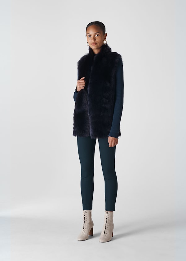 Navy Longline Sheepskin Gilet