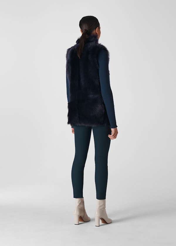 Navy Longline Sheepskin Gilet