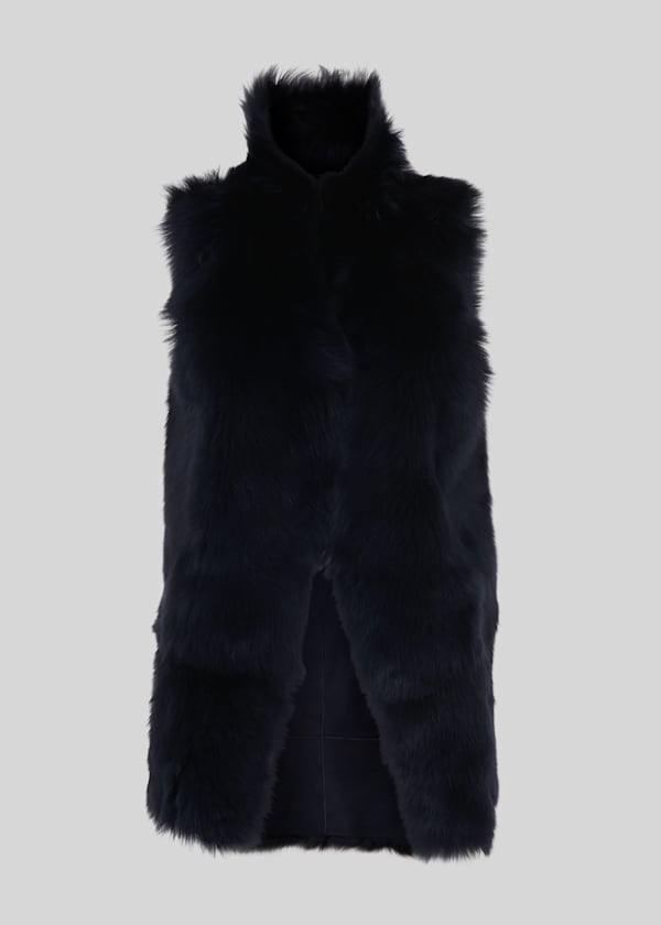 Navy Longline Sheepskin Gilet