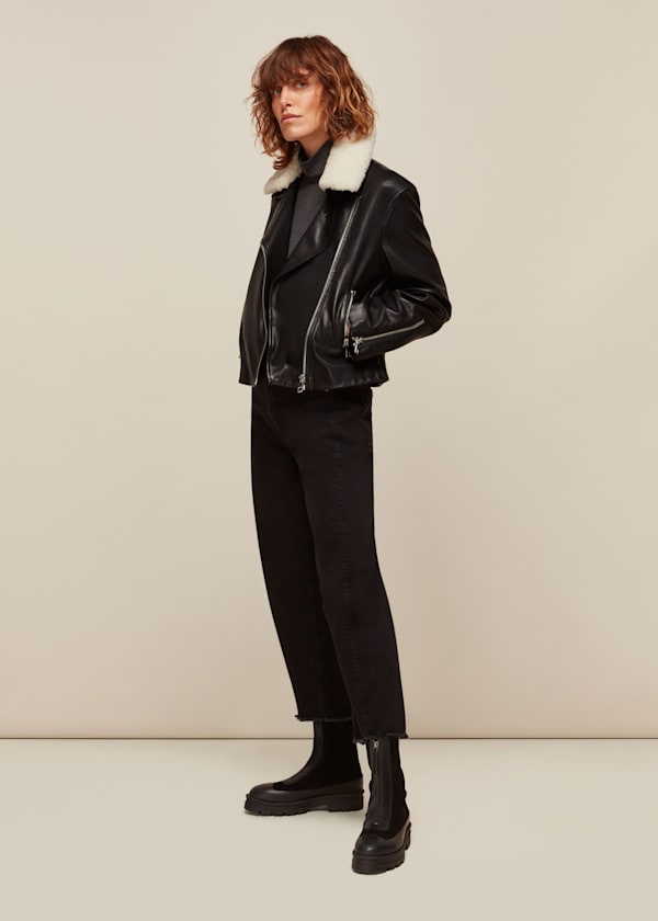 Black Borg Collar Leather Jacket