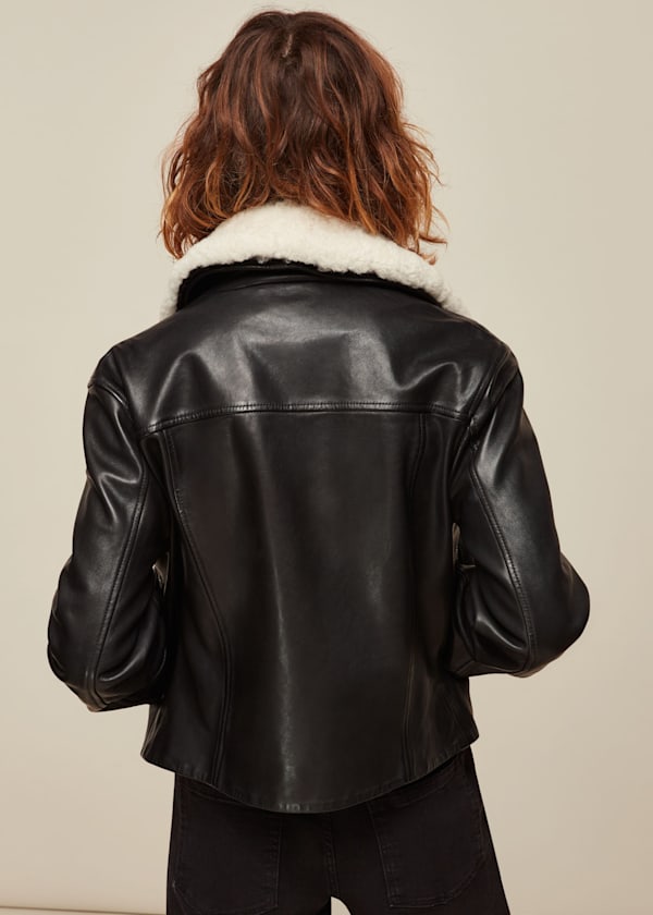 Black Borg Collar Leather Jacket