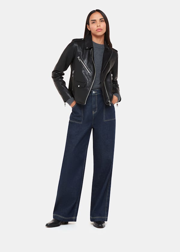 Black Agnes Pocket Leather Jacket