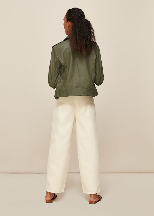 Khaki Agnes Pocket Leather Jacket