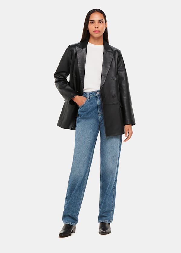 Black Aliza Waisted Leather Blazer