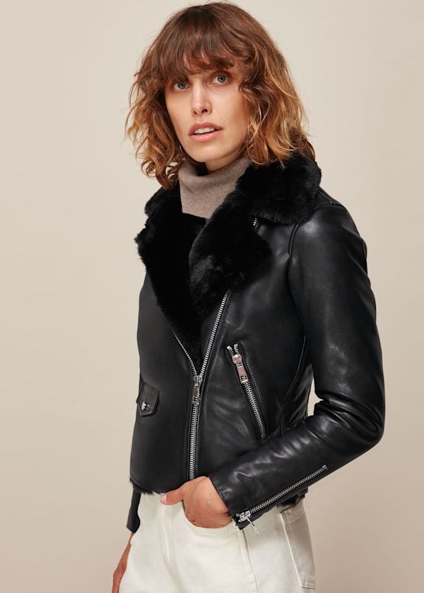 Black Faux Fur Lined Agnes Biker