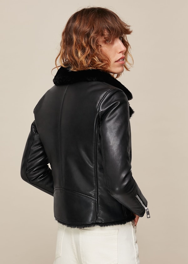 Black Faux Fur Lined Agnes Biker