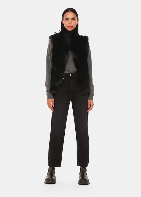 Black Short Toscana Sheepskin Gilet