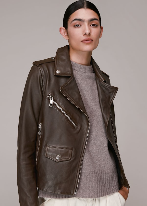 Chocolate Agnes Pocket Leather Jacket