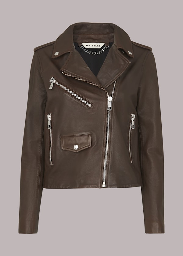 Chocolate Agnes Pocket Leather Jacket