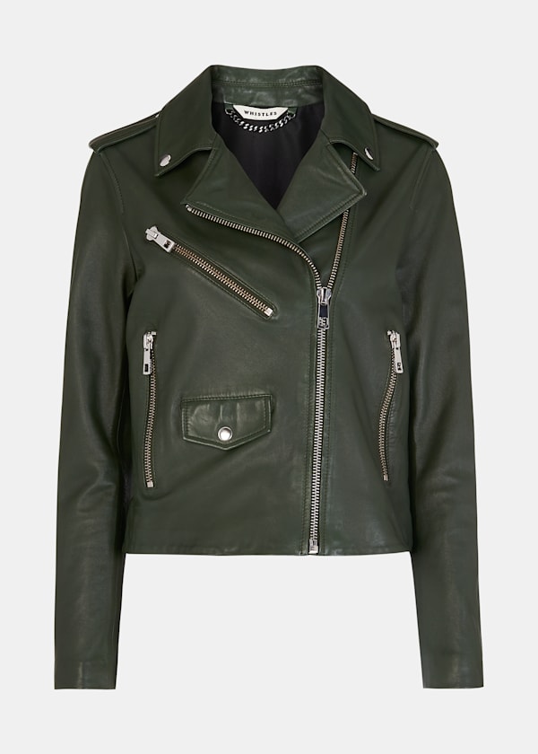 Dark Green Agnes Pocket Leather Jacket