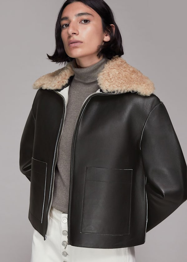 Whistles toscana collar leather jacket discount