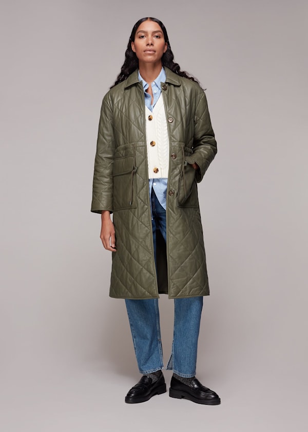 Khaki Millie Leather Quilted Coat
