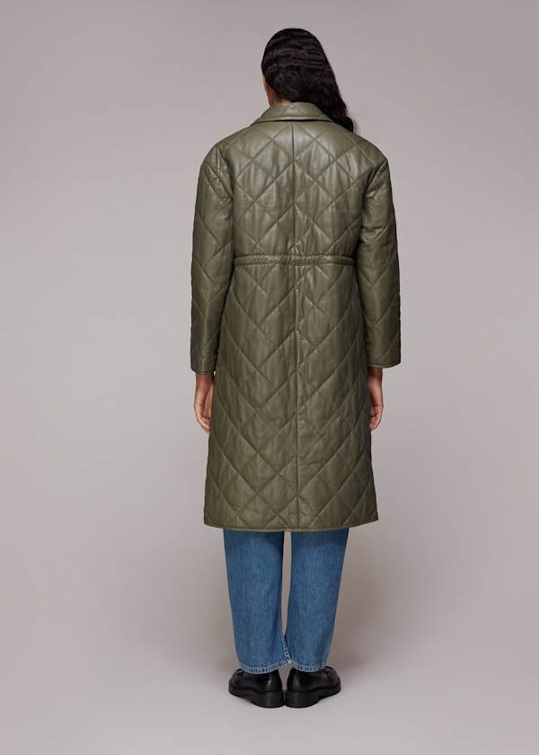 Khaki Millie Leather Quilted Coat