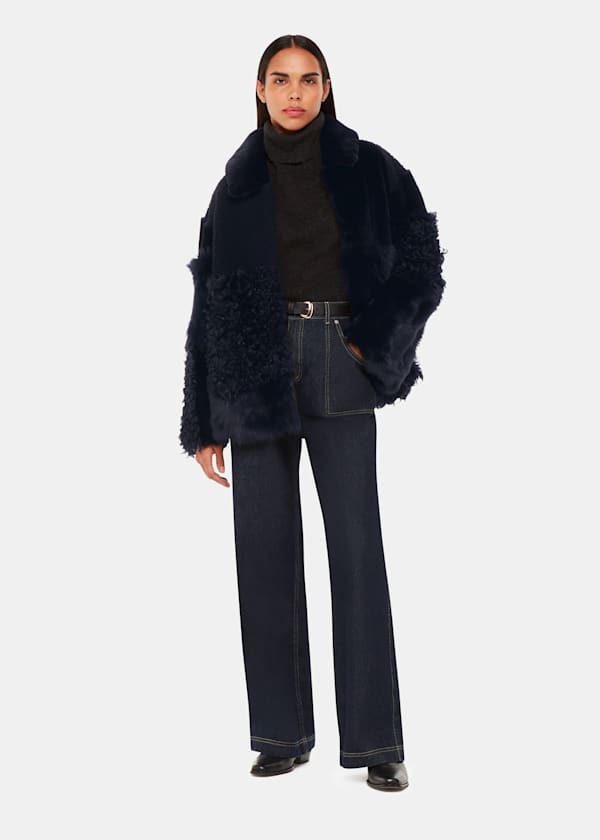 Navy Hema Shearling Coat