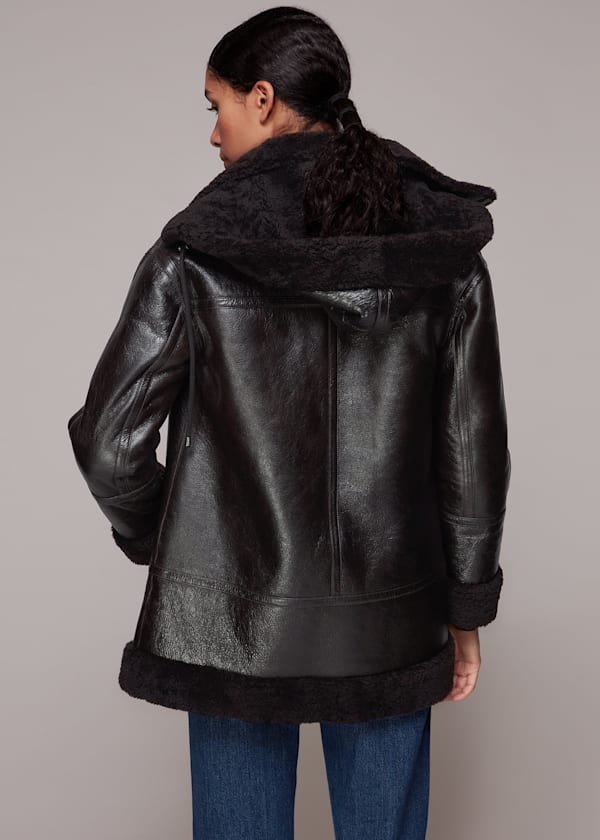 Brown Shearling Hooded Biker