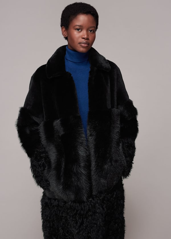 Black Cossma Shearling Longline Coat