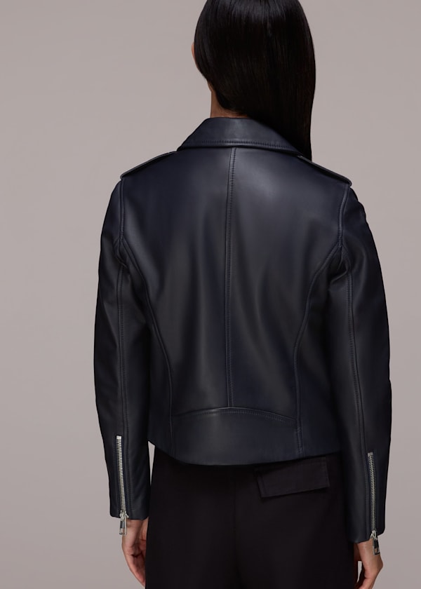 Navy Agnes Pocket Leather Jacket