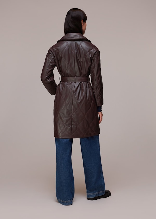 Burgundy Luna Leather Belted Jacket