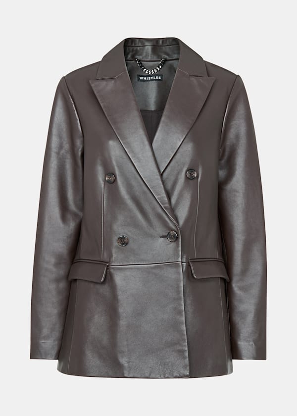 Burgundy Aliza Waisted Leather Blazer