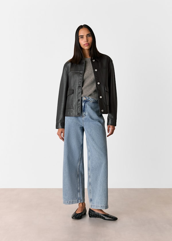 Black Natia Leather Western Jacket