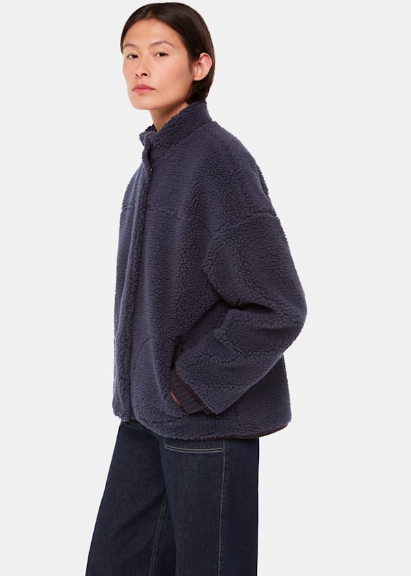 Navy Faux Teddy Bomber Jacket