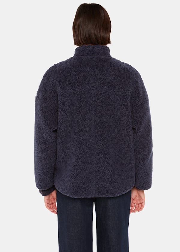 Navy Faux Teddy Bomber Jacket