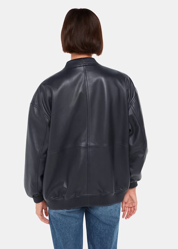Navy Erin Leather Bomber