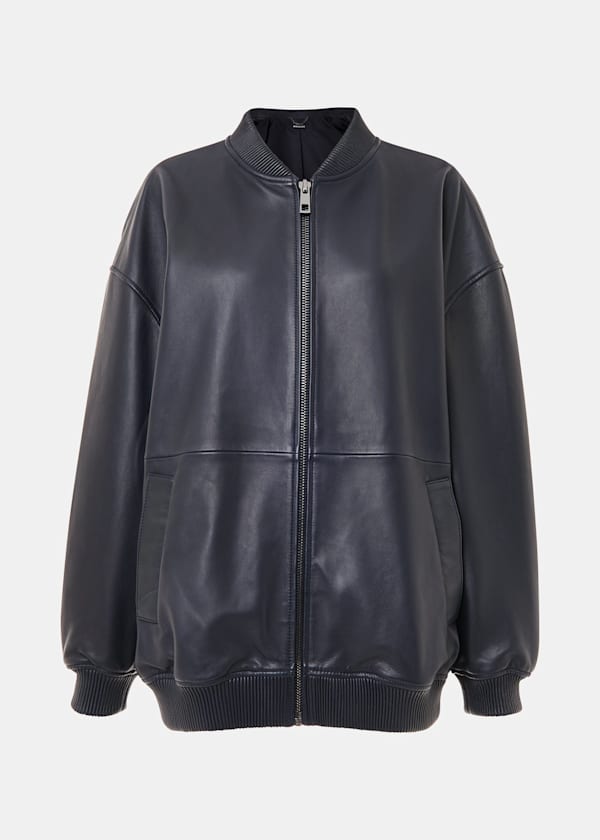 Navy Erin Leather Bomber