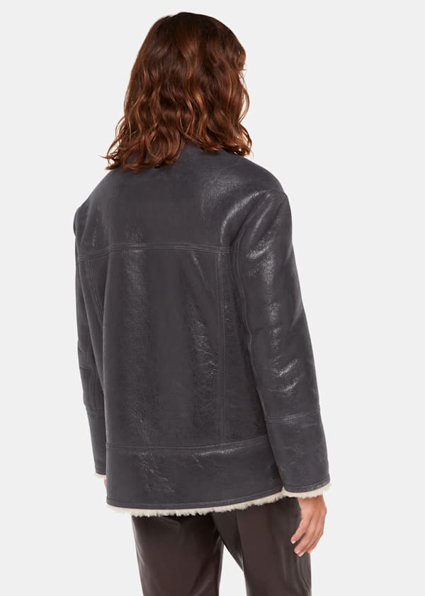 Navy Annika Leather Aviator Jacket