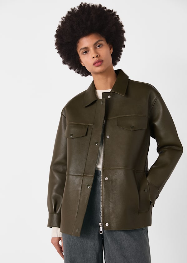 Khaki Clean Bonded Leather Jacket