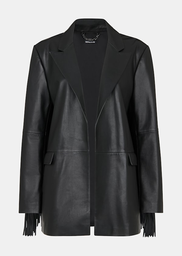 Black Gia Leather Fringed Jacket
