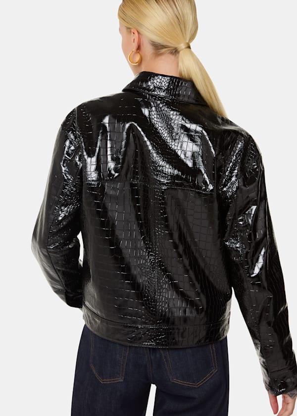 Black Casi Patent Leather Croc Biker