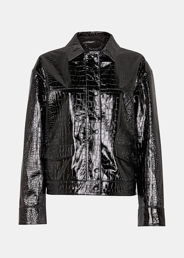 Black Casi Patent Leather Croc Biker