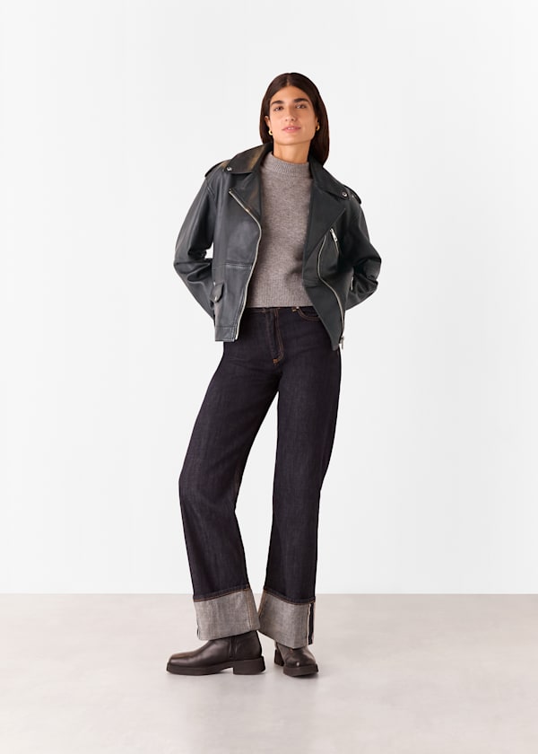 Black Freja Leather Biker Jacket