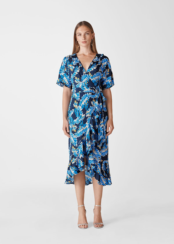 Blue Josephine Print Wrap Dress