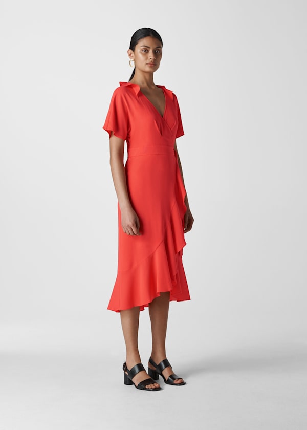 Coral Abigail Frill Wrap Dress