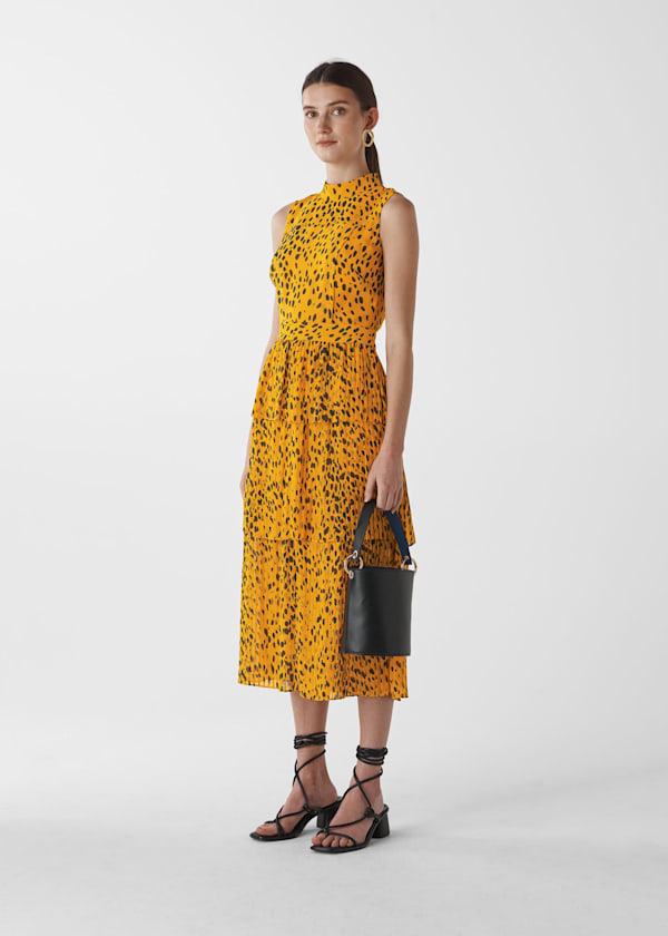Yellow Animal Print Tiered Dress