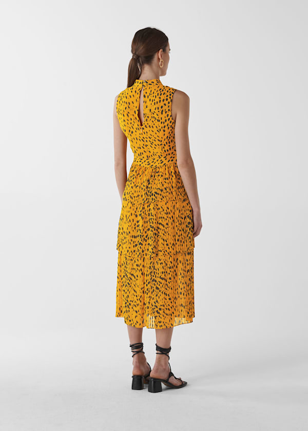 Yellow Animal Print Tiered Dress