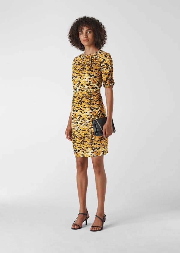 Yellow Ikat Animal Silk Bodycon