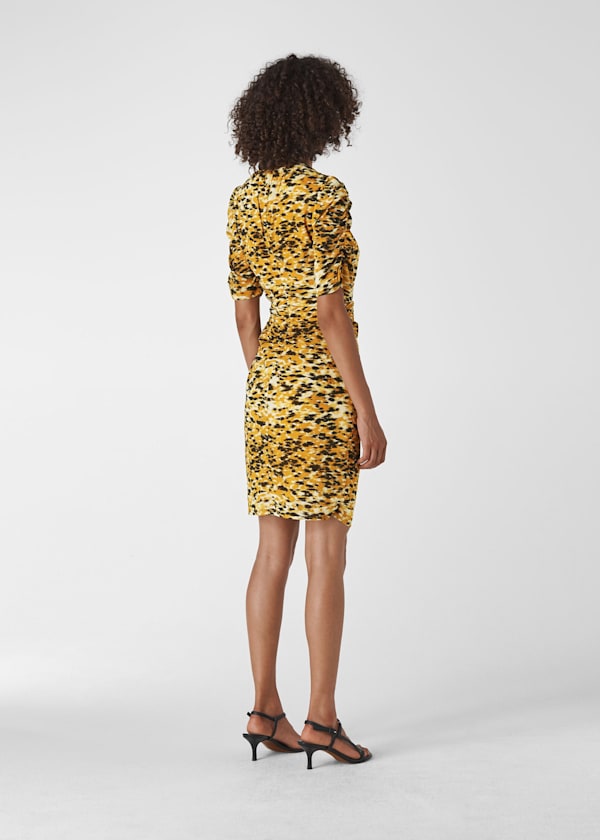 Yellow Ikat Animal Silk Bodycon